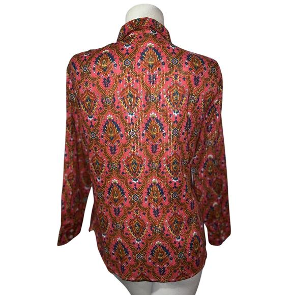 Talbots Top Size MP Petite Pink Gold Medallion Long Sleeved Cotton Button Shirt - Picture 5 of 6